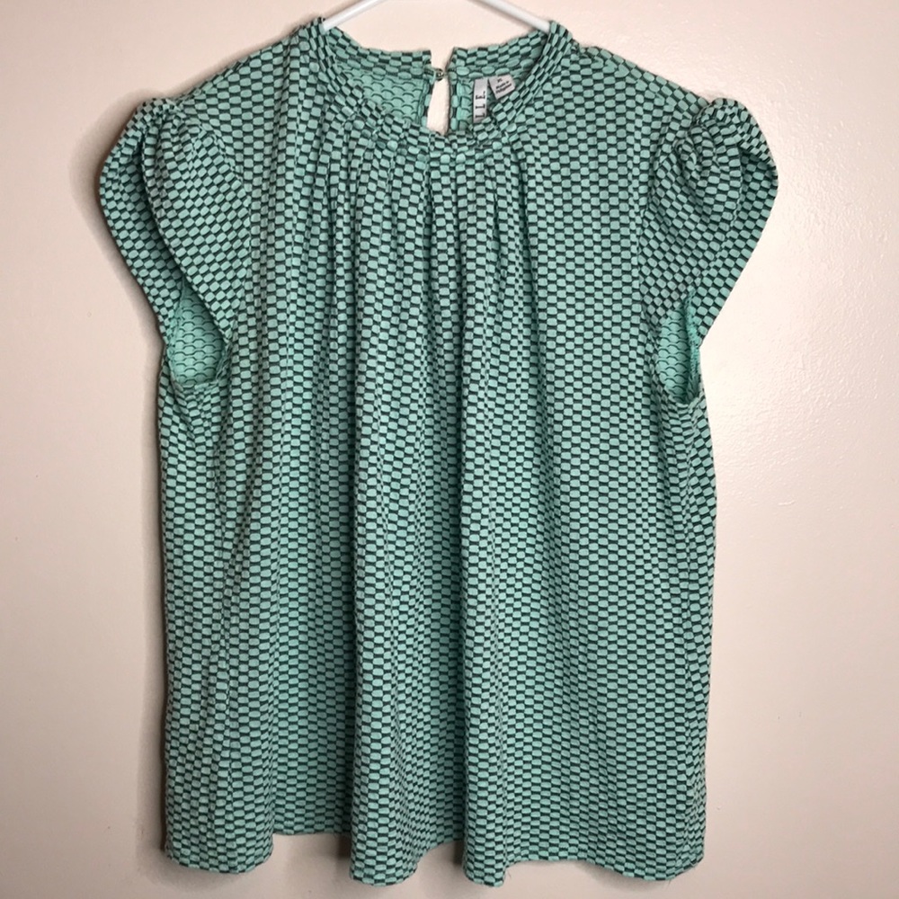 ELLE Top Aqua Black Geo Sz XL